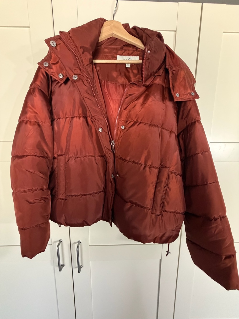 Sebby Women's Burnt Orange Quilted Puffer Jacket with Detachable Hood W